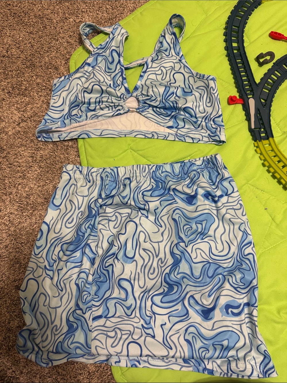 SHEIN Blue Swirl Mini Skirt Set